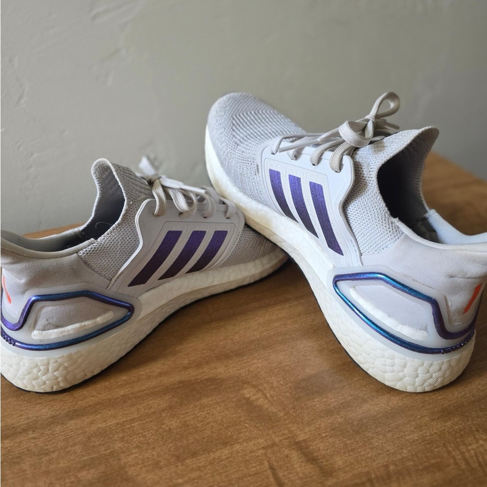 Adidas Light Gray and Purple Running Shoes